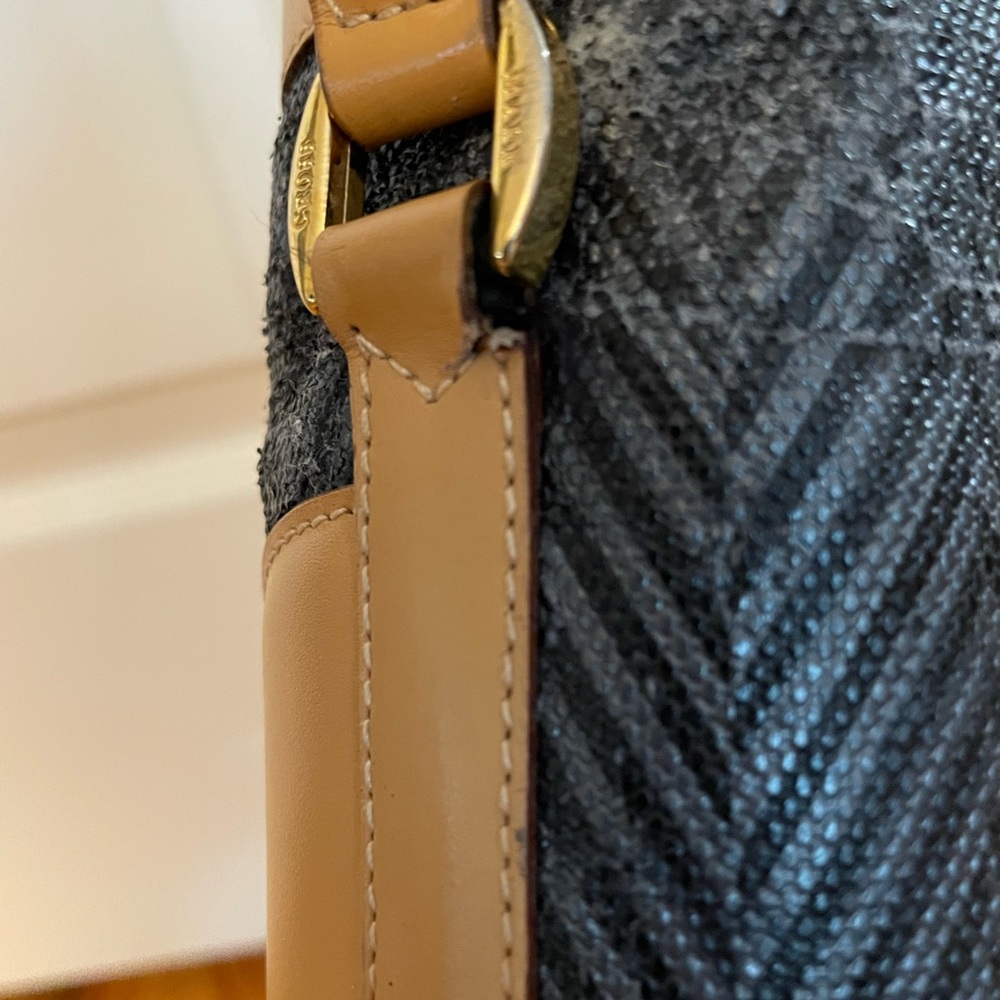 Mark Cross Vintage Box Mini Bucket Crossbody Bag Black Tan Canvas Leather gold - Picture 7 of 16